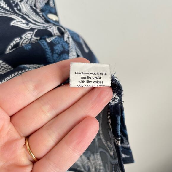 90s Vintage Notations Blue Paisley Button Up Long Sleeve Blouse Top Size PXL - Picture 8 of 8